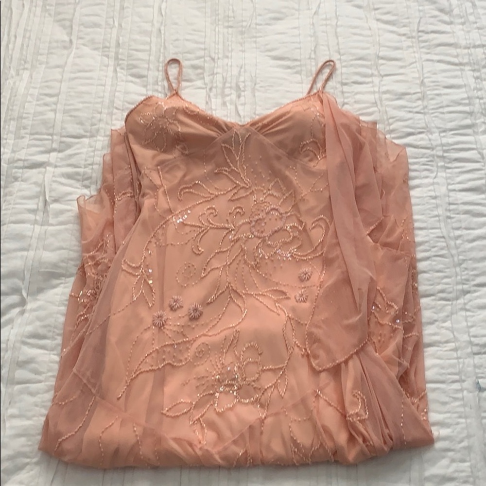 Attitudes peach, beaded, high low formal dress